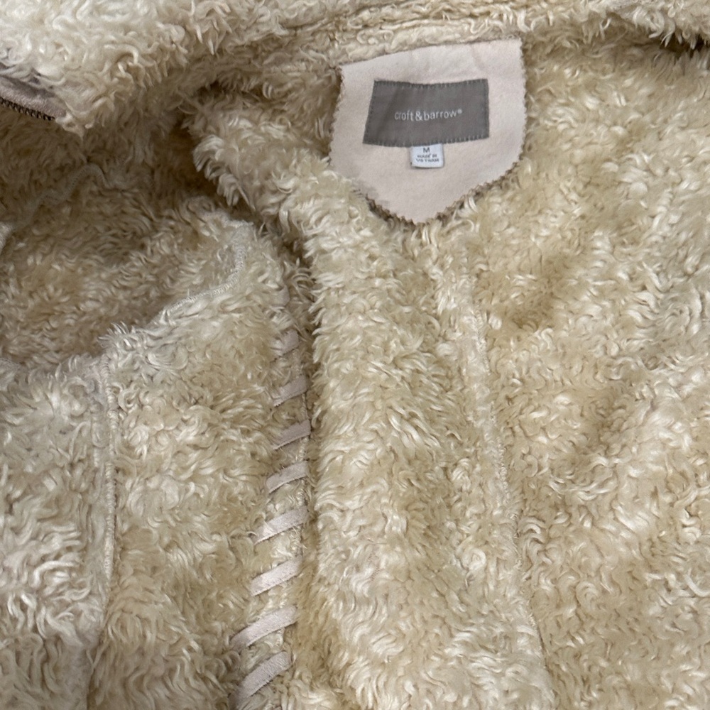 Croft & Barrow Faux Suede Shearling Jacket Cream Whipstitch Detail Size M - Picture 10 of 12